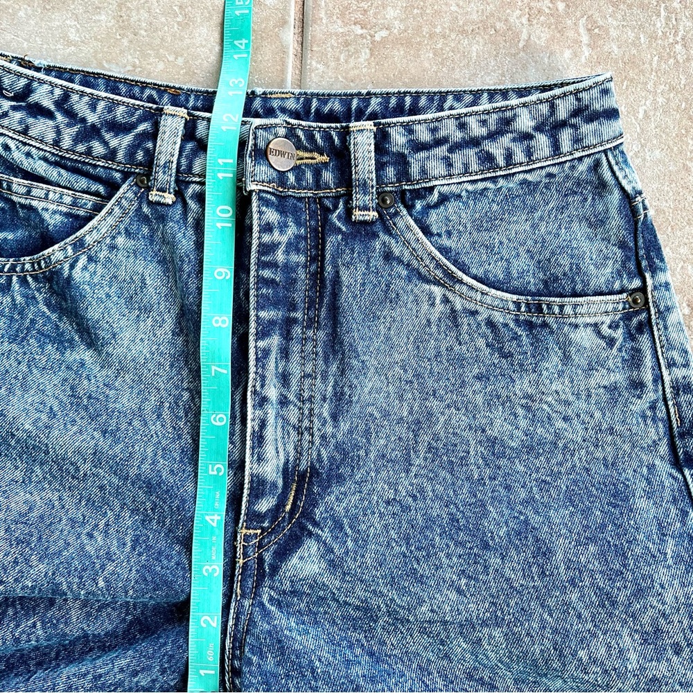 Vintage 80s EDWIN Acid Wash Blue Denim Jeans High Rise Straight Leg Raw Hem 32” - Picture 13 of 13